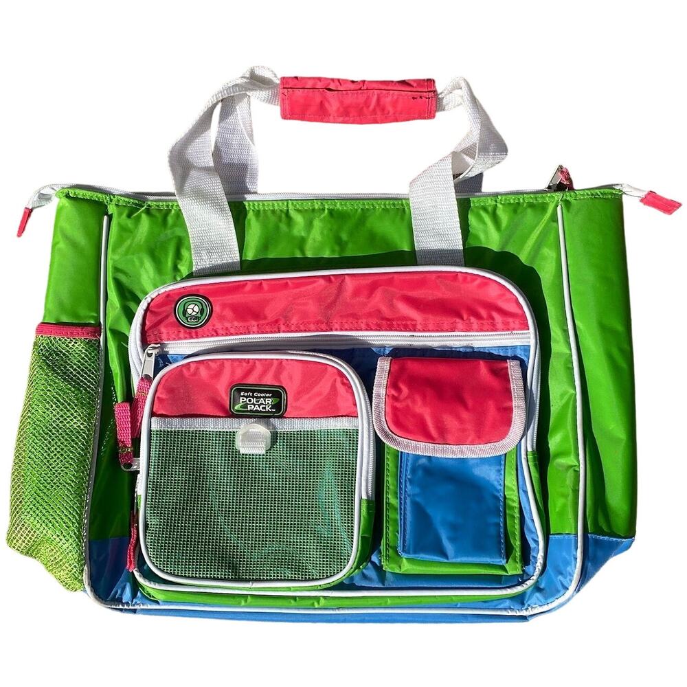 Vtg Polar Pack Soft Cooler Insulated multicolor Lunch Bag tote bag zip closure